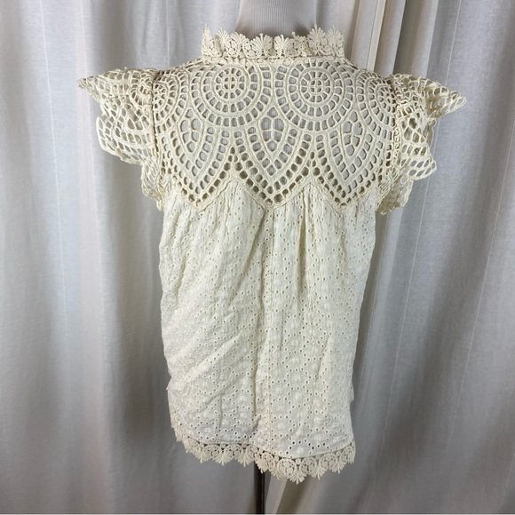 Anthropologie Women’s Large Charlize Blue Tassel Lace Eyelet Tassel Lined Ivory - Picture 5 of 7